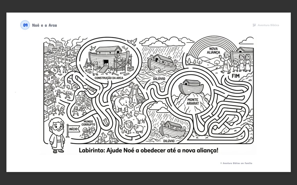 Maze puzzle for children featuring winding paths connecting various illustrated scenes and characters