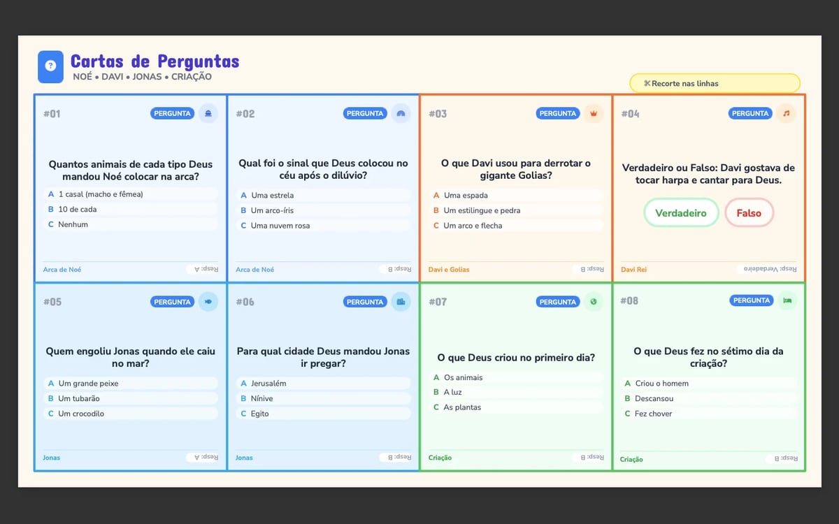 Cortos de Perguntas flashcard interface showing multiple Portuguese language quiz questions